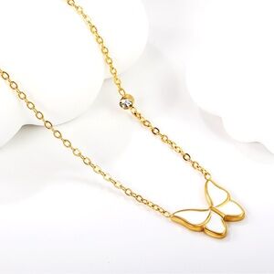 18 k gold plated  stainless steel Graceful White Butterfly  Necklace